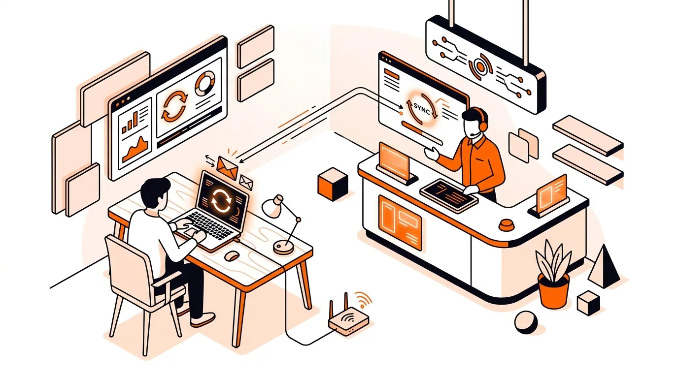 User getting remote help for an email sync issue with a store counter in the background