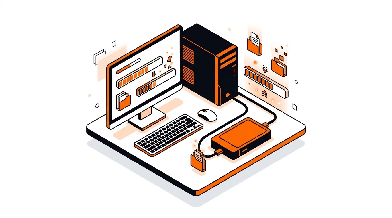 Computer with external backup drive and storage cleanup indicators