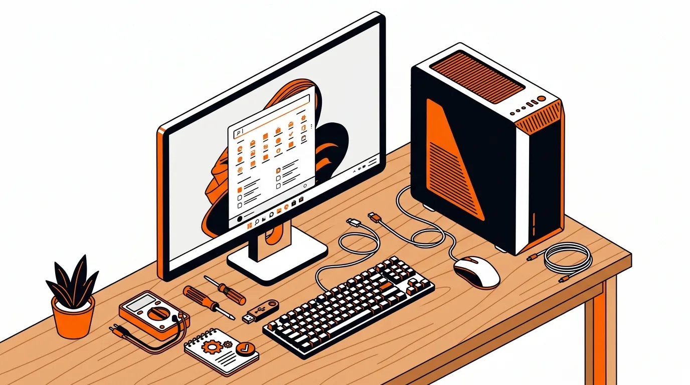 Windows 11 desktop with open search panel and keyboard input issue illustration