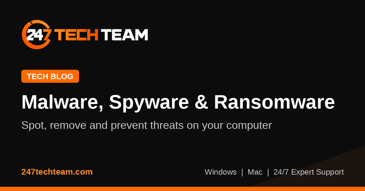 Windows laptop and Mac desktop showing pop-ups, slow performance, and security warnings